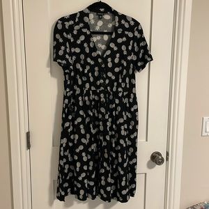 Stylish Black Dress with White Pineapple Pattern